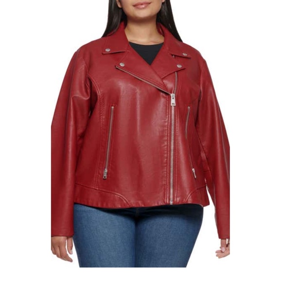 Faux Leather Moto Jacket by Levis Size 2X Deep Red - Picture 9 of 9